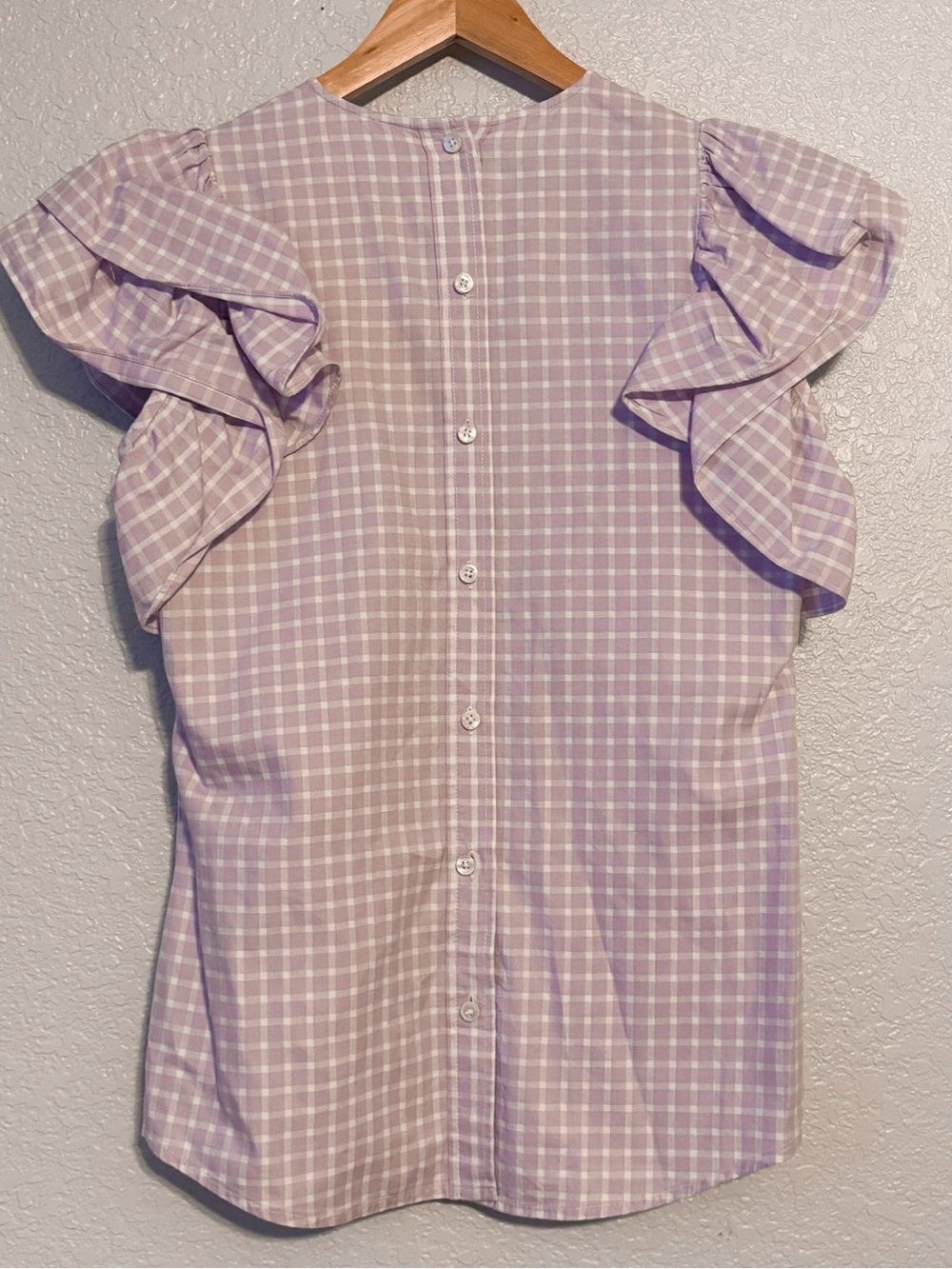 Riley & Rae Lavender Gingham Ruffle Blouse - Picture 5 of 7